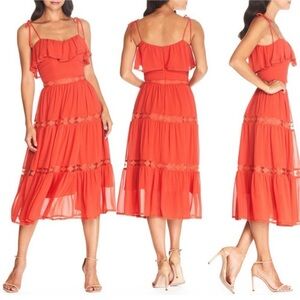 New Dress the Population Dream Chiffon Poppy Midi Dress Size Medium Tie Zip